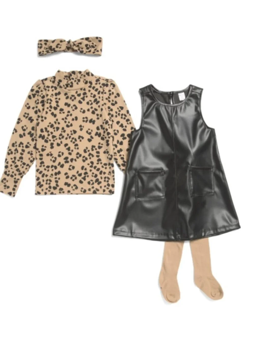 NWT PETIT LEM Toddler Girls 4pc Faux Leather Dress and Leopard Print Top Set